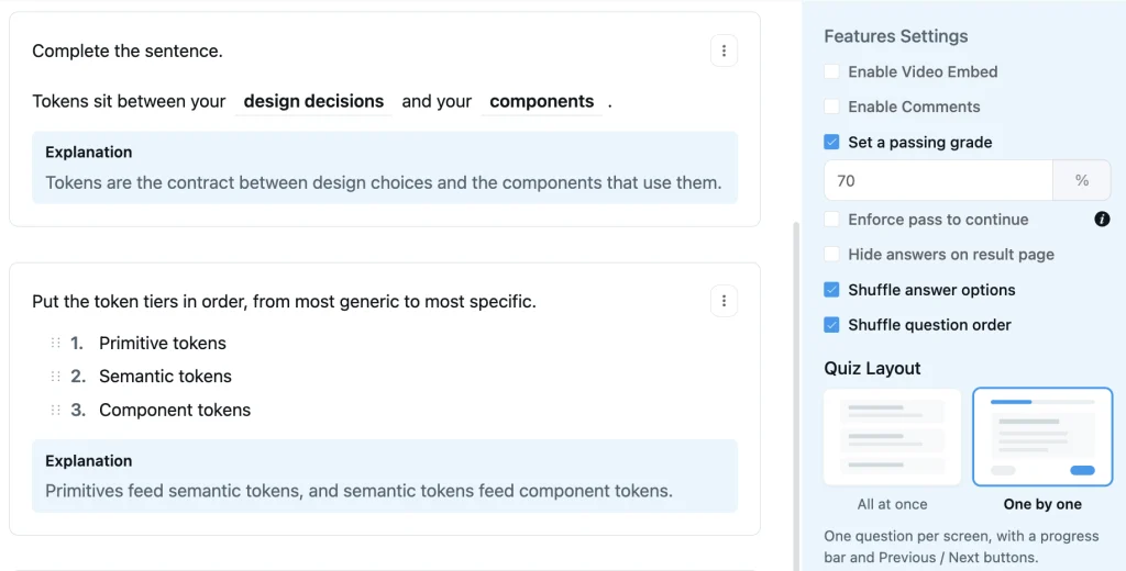 Quiz Layout - All at once and One by One