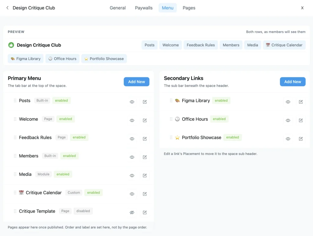 space menu manager